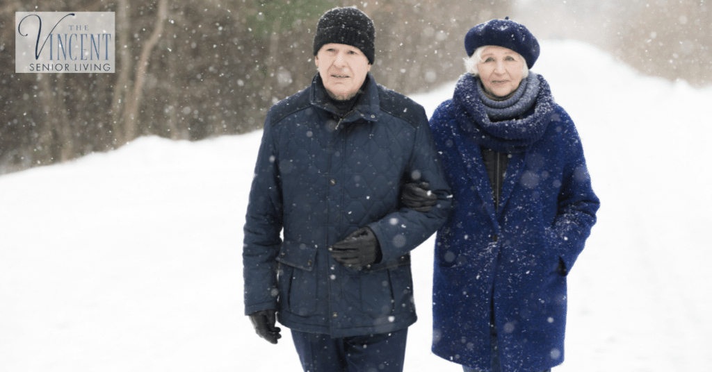 Caring for people with dementia in winter: a retired couple in winter forest